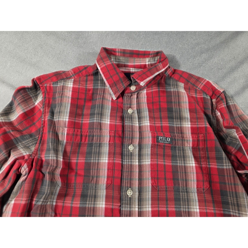 Polo Ralph Lauren Flannel Shirt Youth XL (18-20) Red Plaid Long Sleeve Button Up